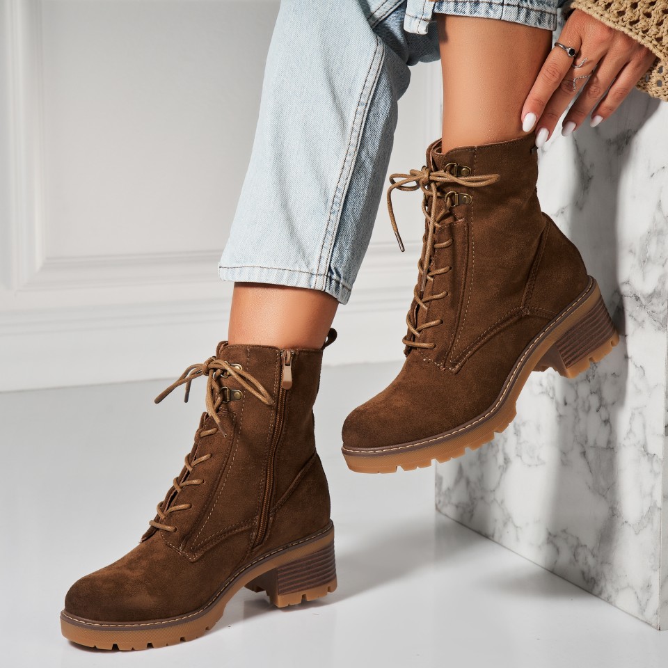 Poze Botine dama Imblanite Maro din Piele Ecologica Intoarsa Kudra