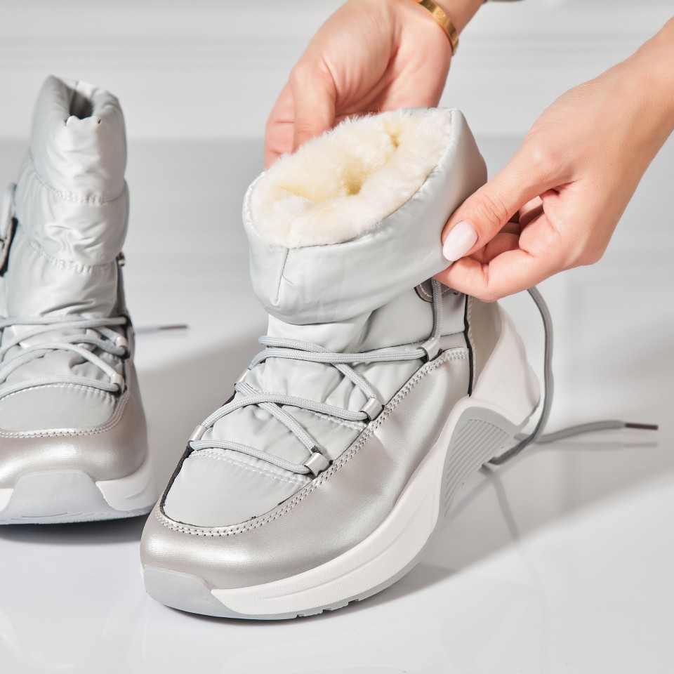 Poze Cizme Dama Imblanite Argintii din Piele Ecologica Keyla