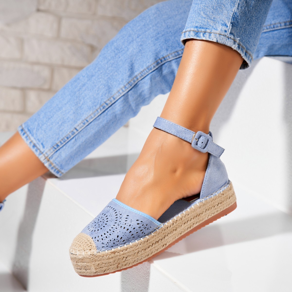 Poze Espadrile dama Albastre din Piele Ecologica Intoarsa Aspen