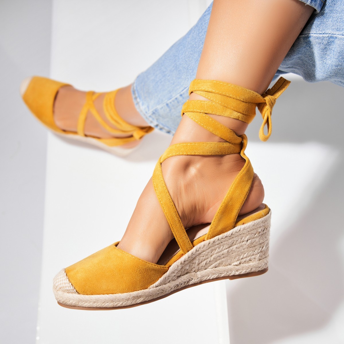 Poze Espadrile dama Galbene din Piele Ecologica Intoarsa Senya