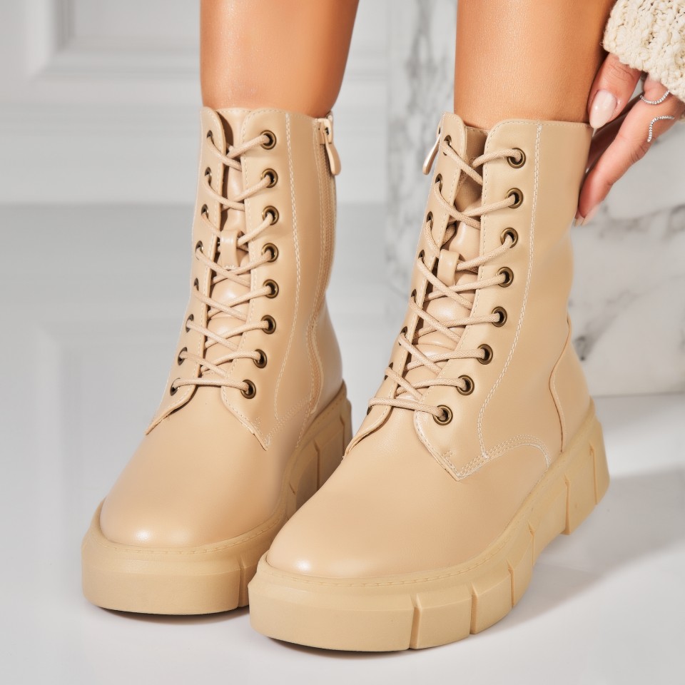 Poze Ghete Dama Imblanite Bej din Piele Ecologica Inly