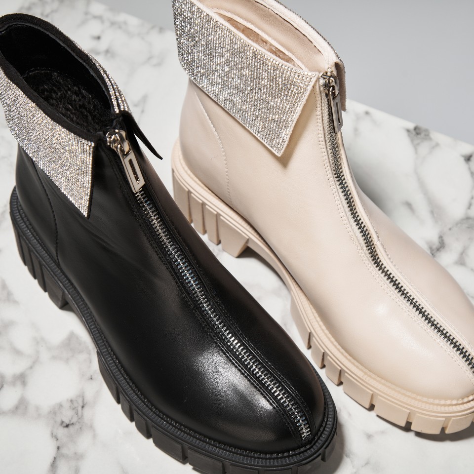 Poze Ghete Dama Imblanite Bej din Piele Ecologica Keza