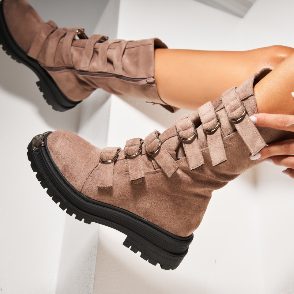 Poze Ghete Dama Imblanite Camel din Piele Ecologica Intoarsa Wynter2