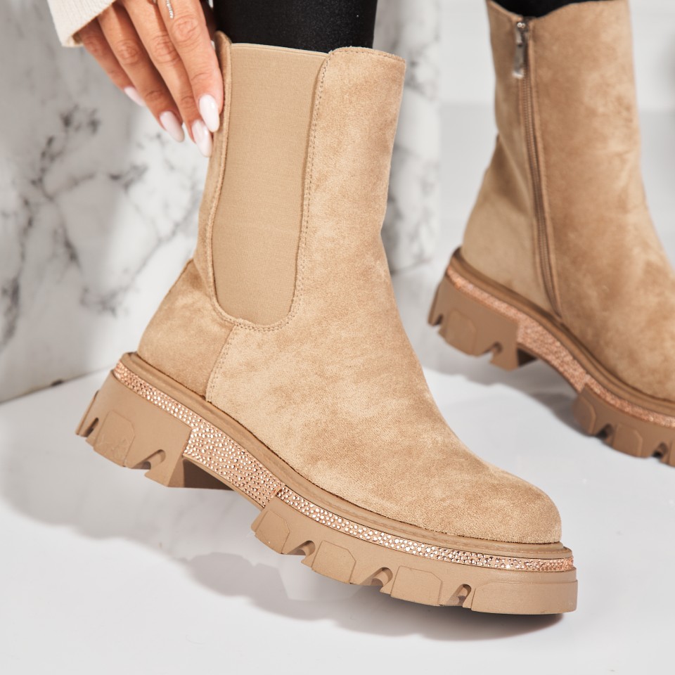 Poze Ghete Dama Imblanite Kaki din Piele Ecologica Intoarsa Aragsa