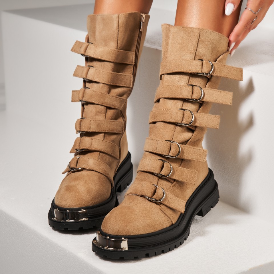 Poze Ghete Dama Imblanite Kaki din Piele Ecologica Intoarsa Wynter2