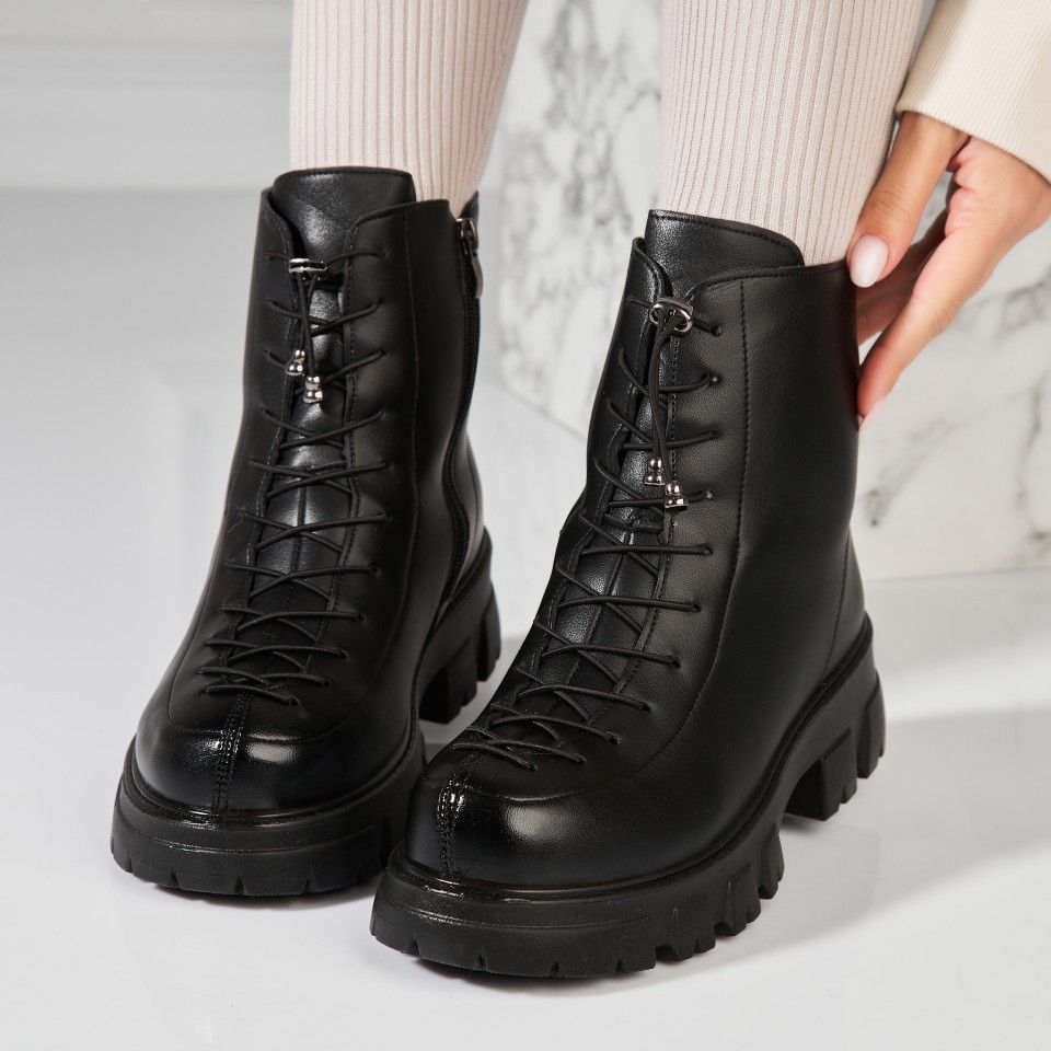 Poze Ghete Dama Imblanite Negre din Piele Ecologica Edna