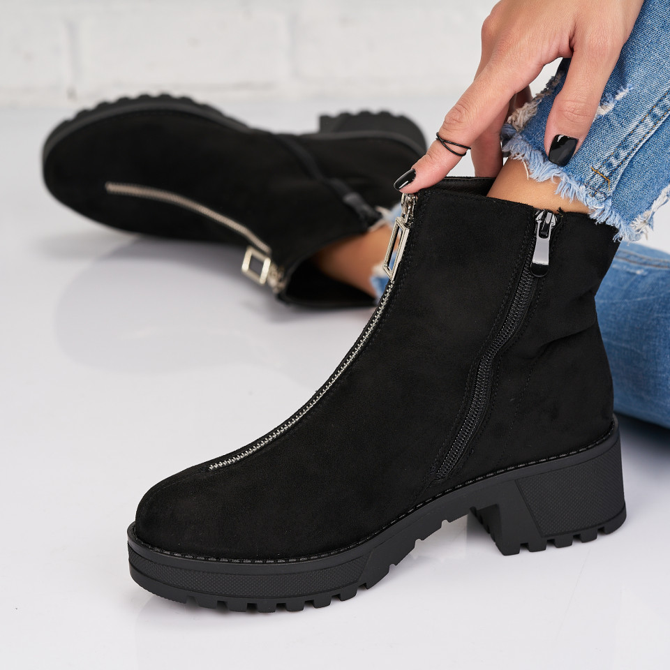 Poze Ghete Dama Imblanite Negre din Piele Ecologica Intoarsa Eva