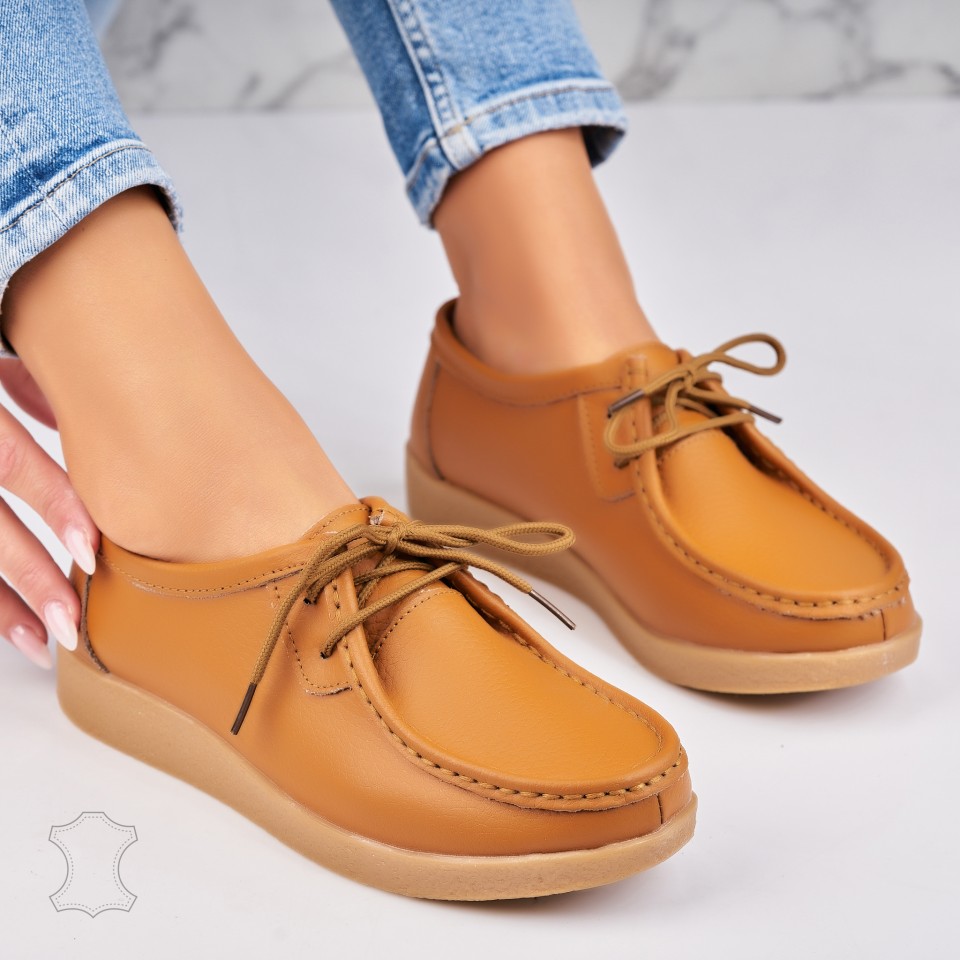 Poze Mocasini dama Piele Naturala Camel Harla