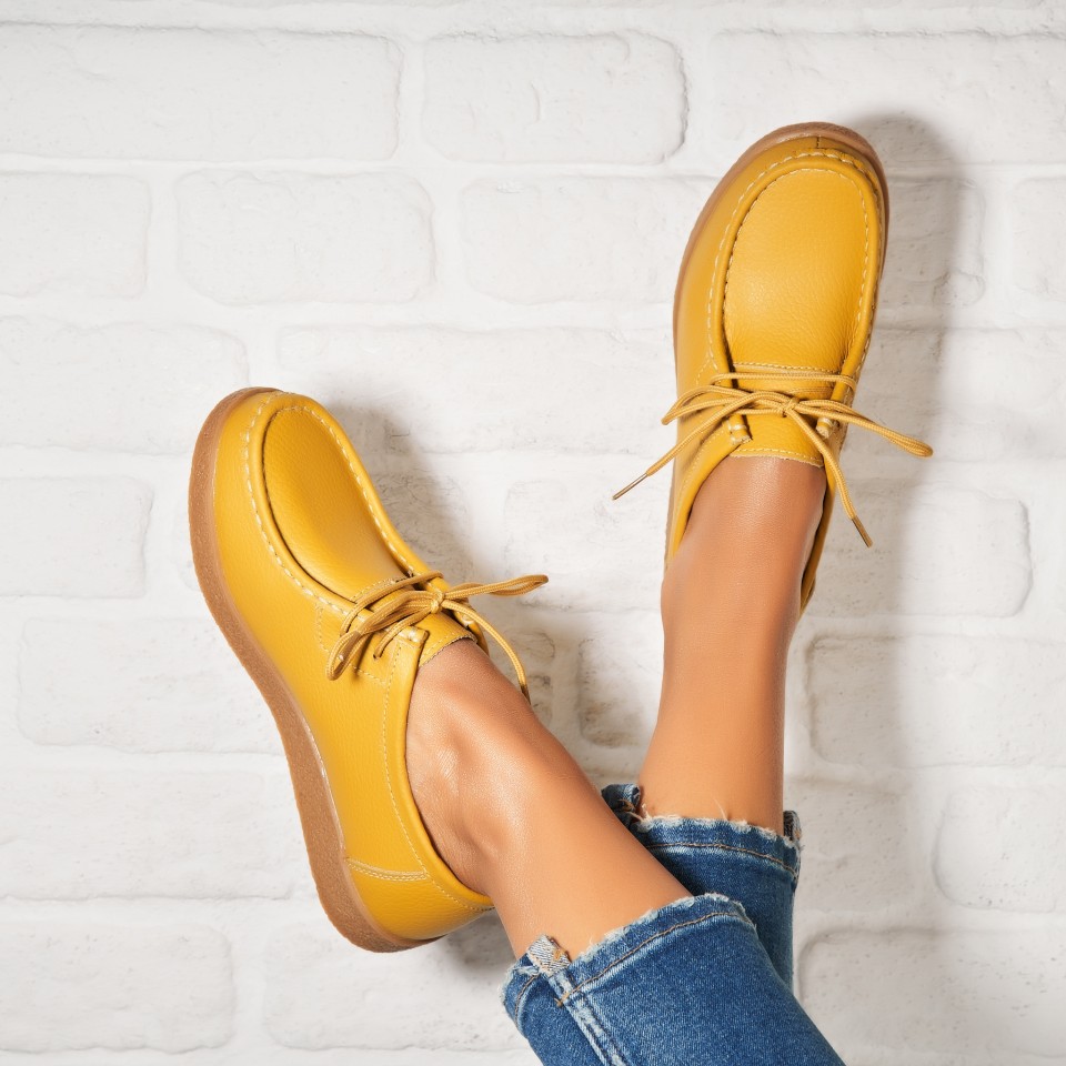 Poze Mocasini dama Piele Naturala Galbeni Harla