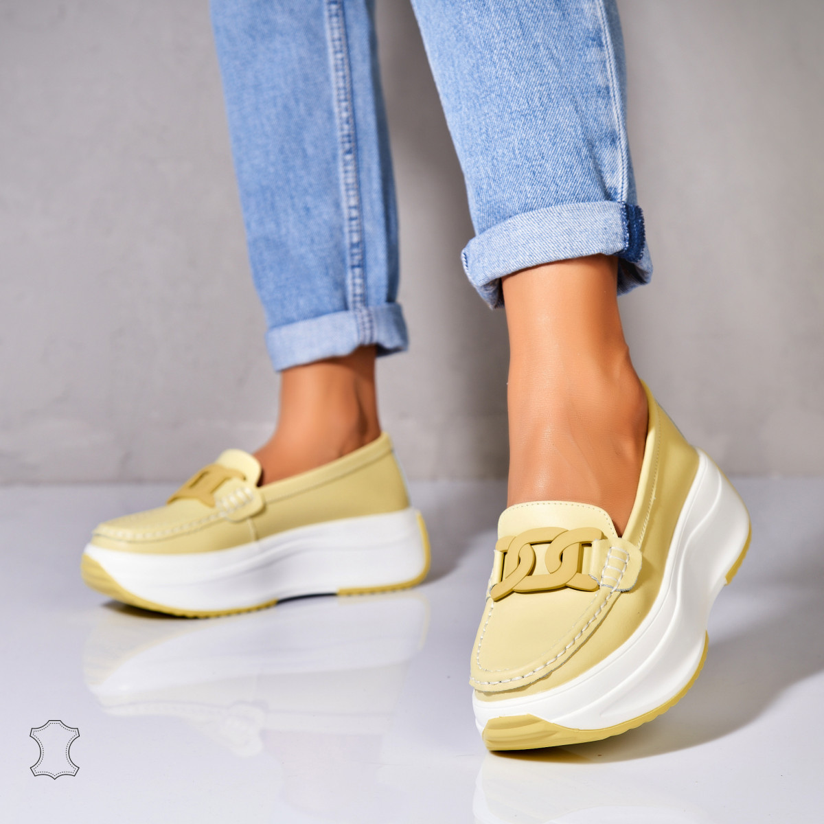 Poze Mocasini dama Piele Naturala Galbeni Markai