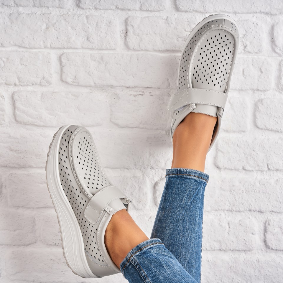 Poze Mocasini dama Piele Naturala Gri Haya