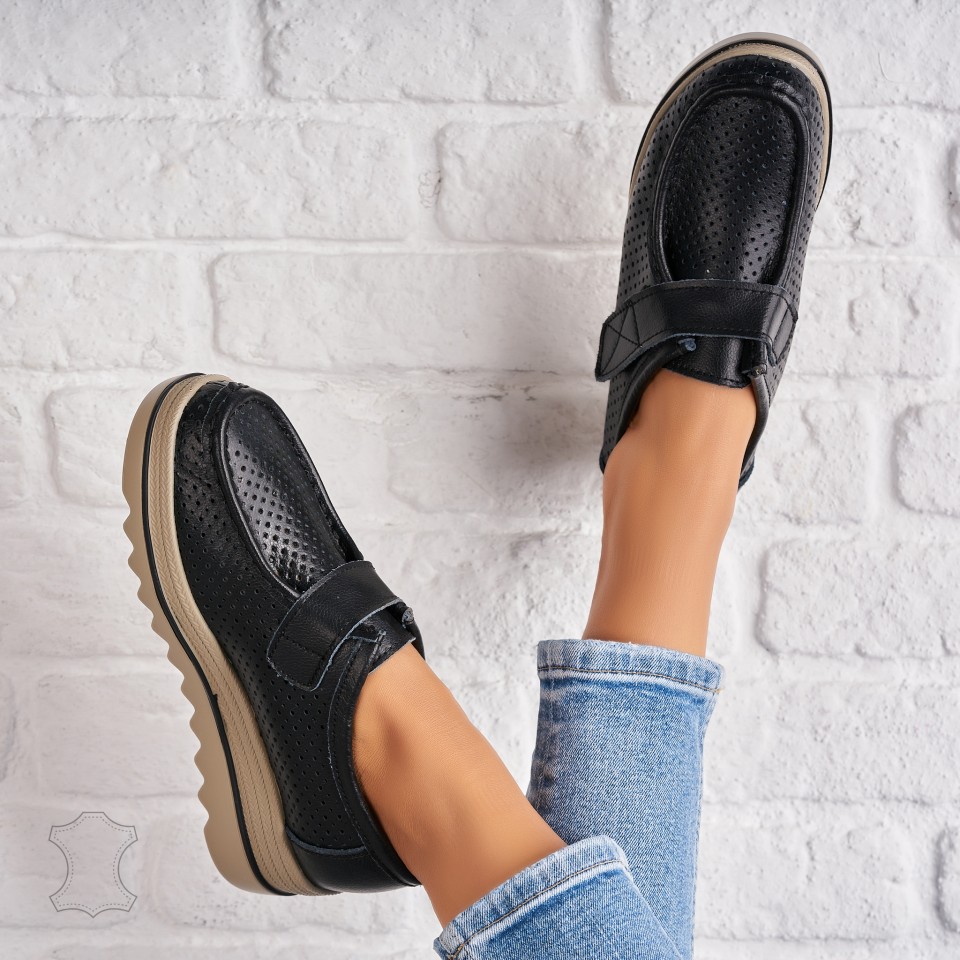 Poze Mocasini dama Piele Naturala Negri Kya