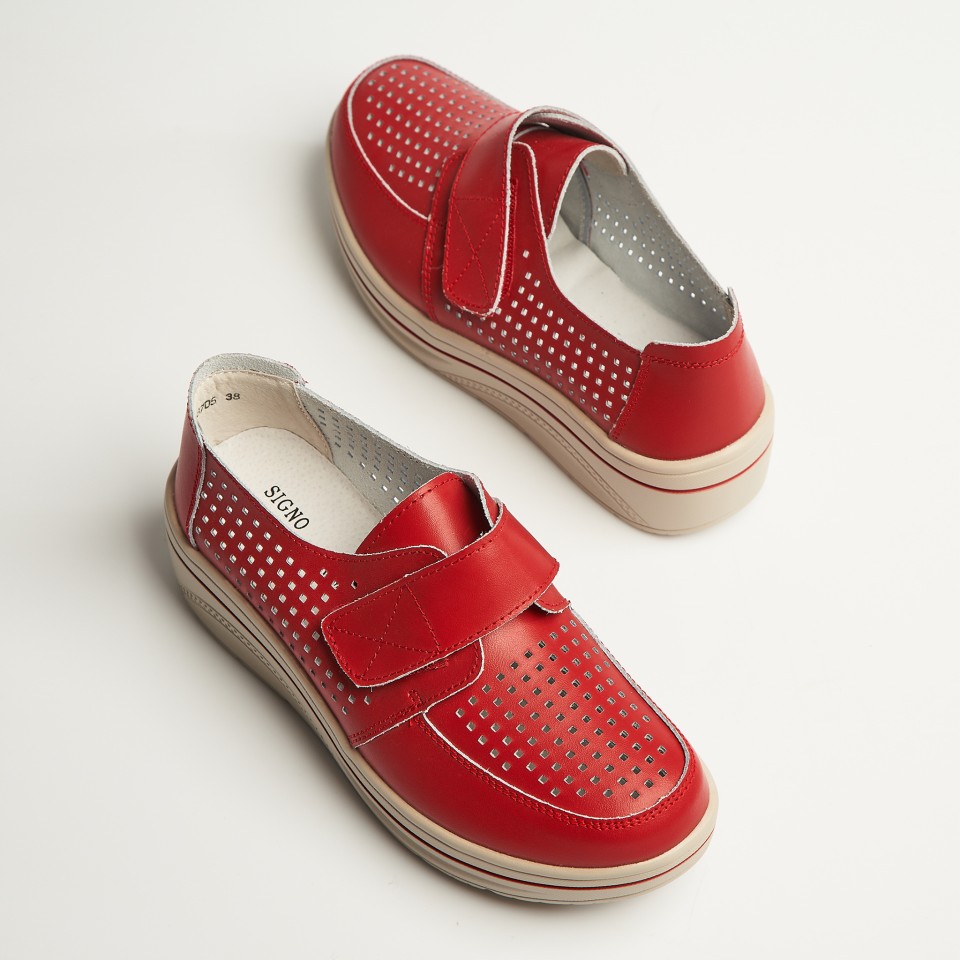 Poze Mocasini dama Piele Naturala Rosii Izana