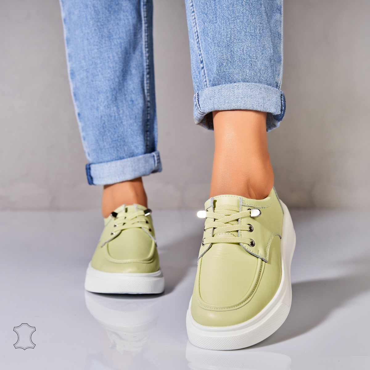 Poze Mocasini dama Piele Naturala Verzi Kensei