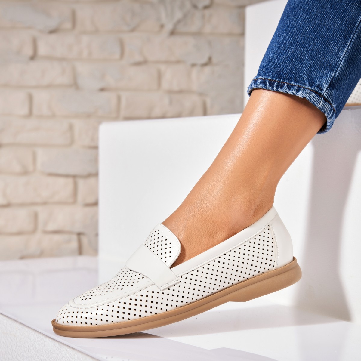 Poze Pantofi dama casual Albi din Piele Ecologica Mykia