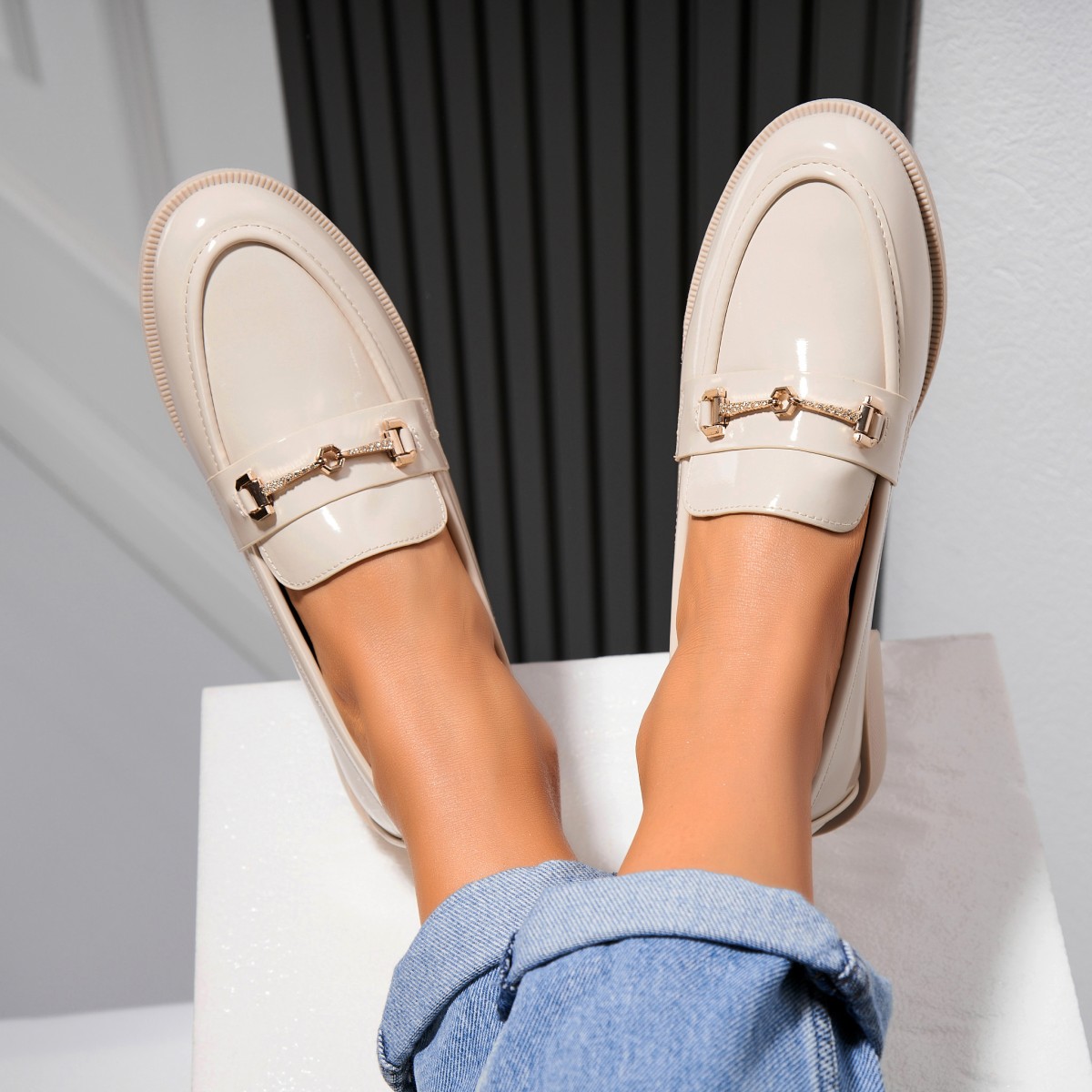 Poze Pantofi dama casual Bej din Piele Ecologica Lacuita Esvin