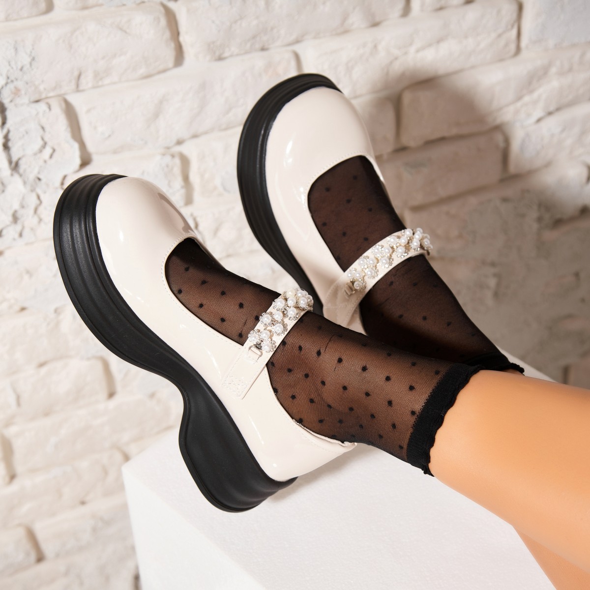 Poze Pantofi dama casual Bej din Piele Ecologica Lacuita Nissa