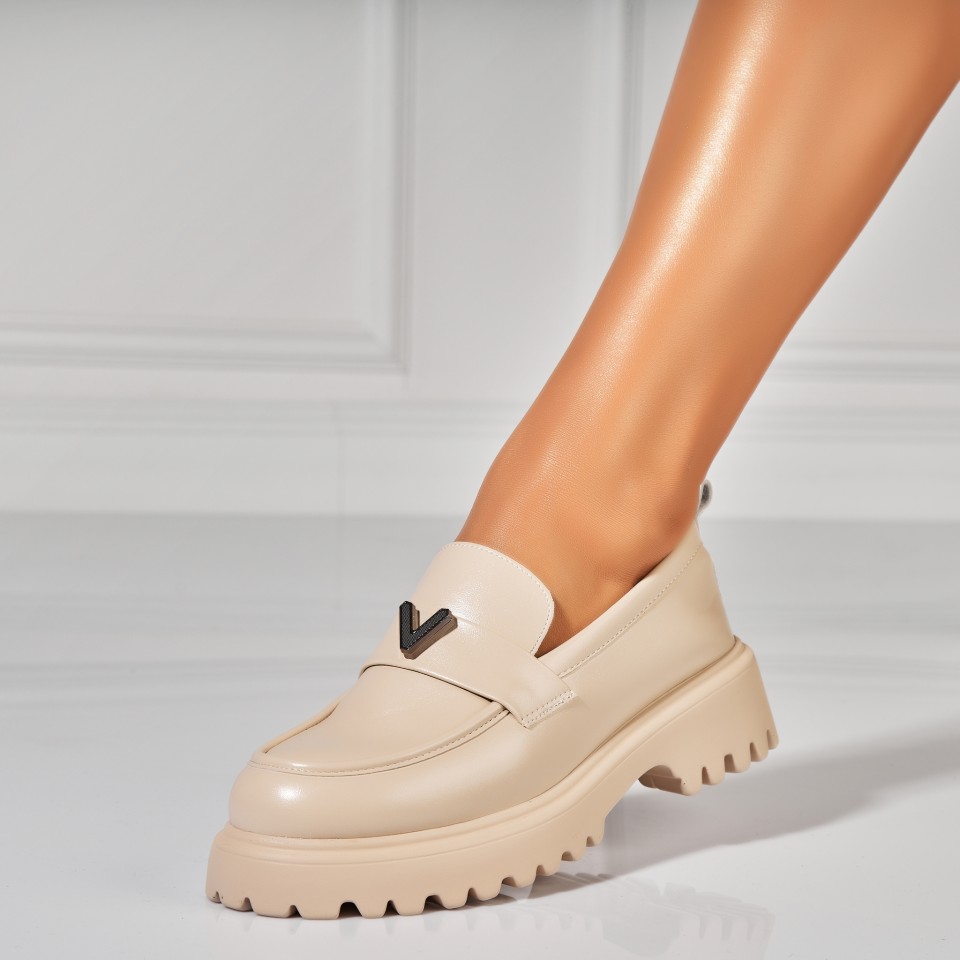 Poze Pantofi dama casual Bej din Piele Ecologica Renny