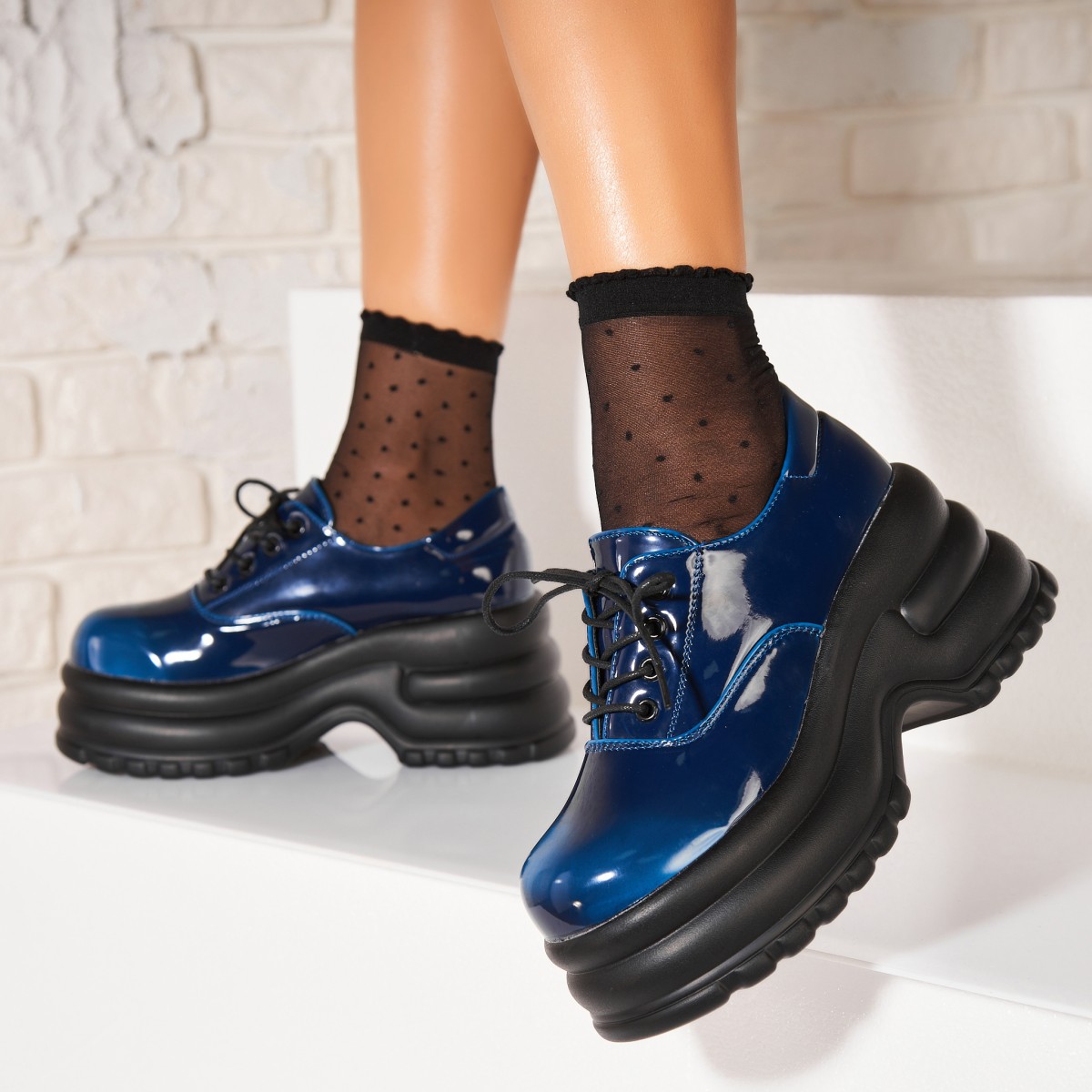 Poze Pantofi dama casual Bleumarin din Piele Ecologica Lacuita Nasai