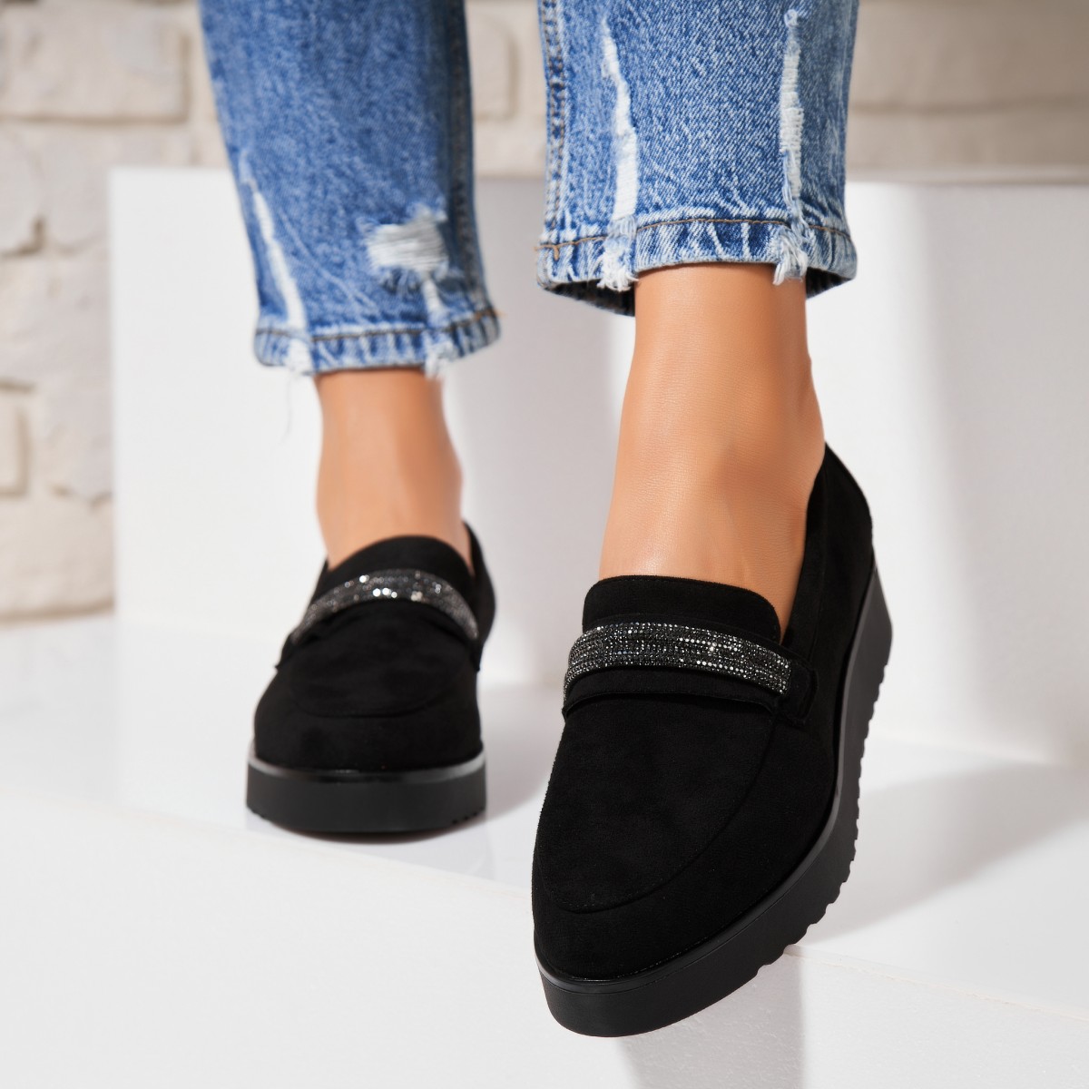 Poze Pantofi dama casual Negri din Piele Ecologica Intoarsa Azyla