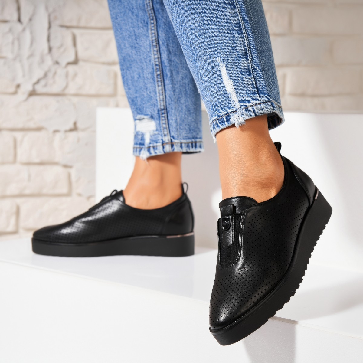 Poze Pantofi dama casual Negri din Piele Ecologica Sira