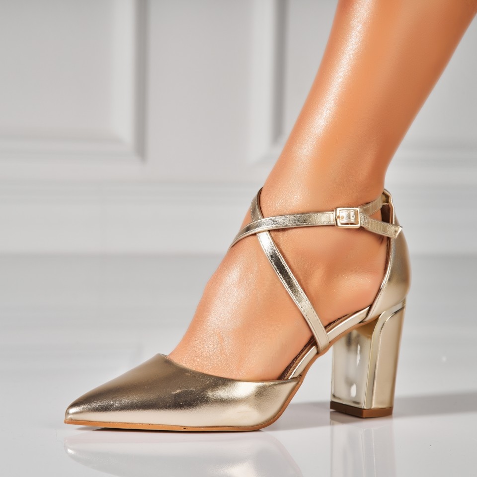 Poze Pantofi dama cu toc Auriu din Piele Ecologica Sanah