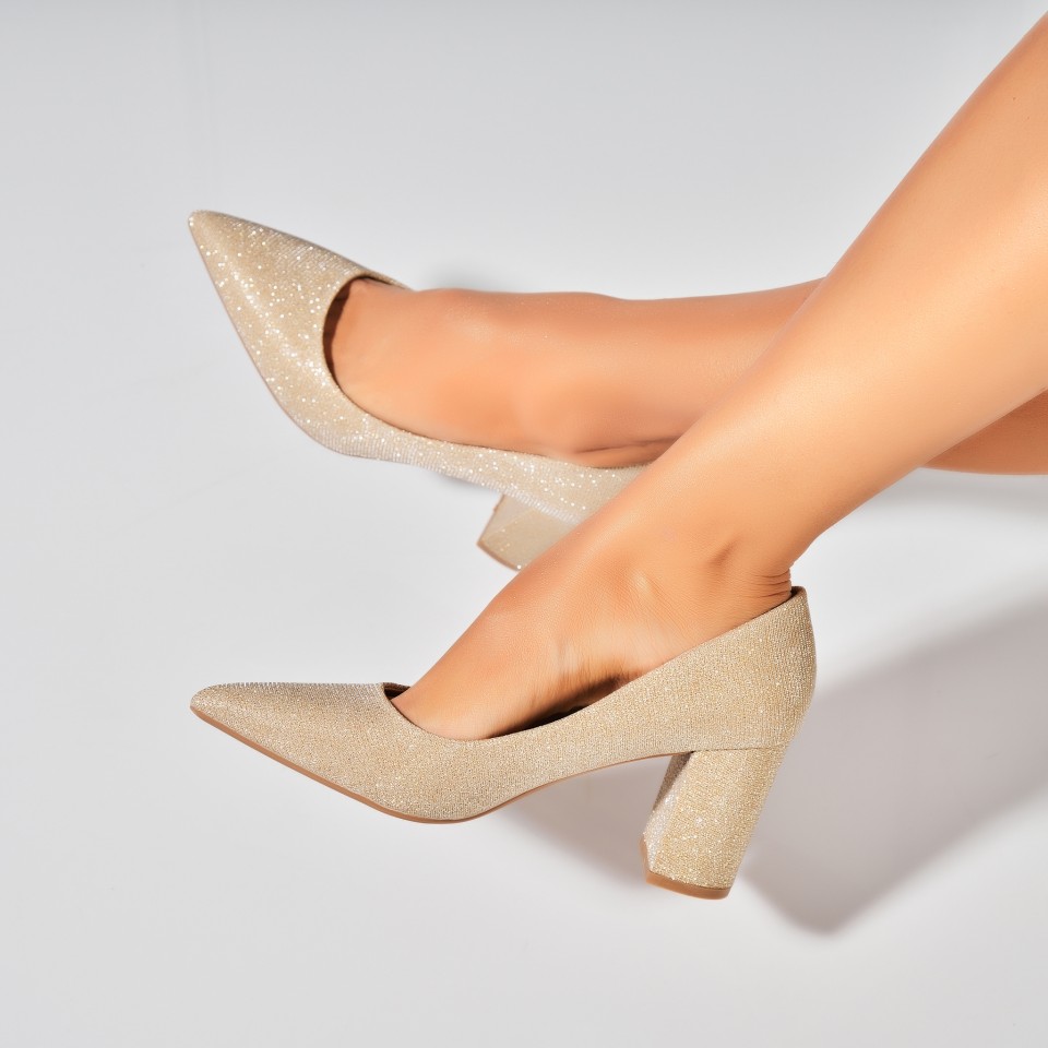 Poze Pantofi dama cu toc Auriu din Textil Crosley