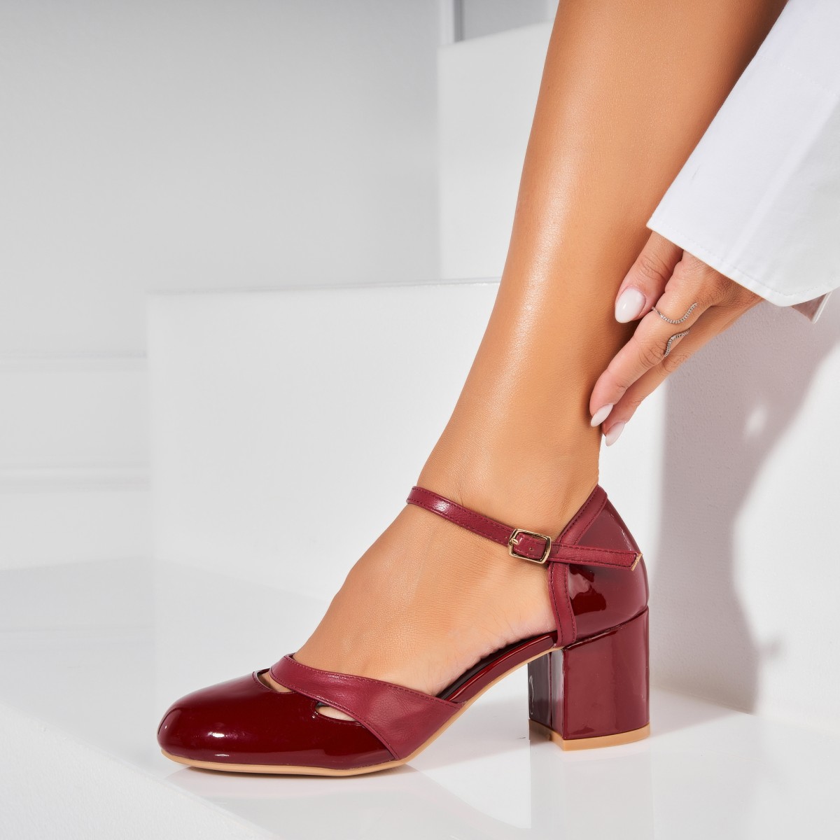 Poze Pantofi dama cu toc Bordo din Piele Ecologica Lacuita Zayva