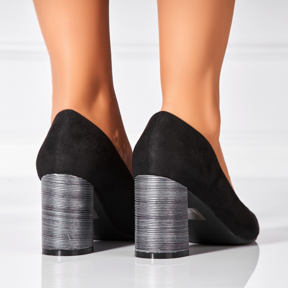 Poze Pantofi dama cu toc Negri din Piele Ecologica Intoarsa Esko