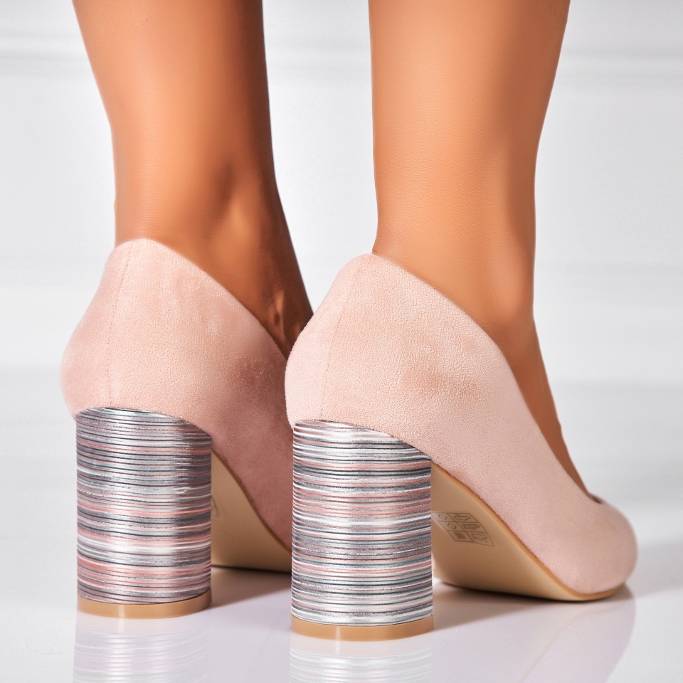 Poze Pantofi dama cu toc Roz din Piele Ecologica Intoarsa Esko