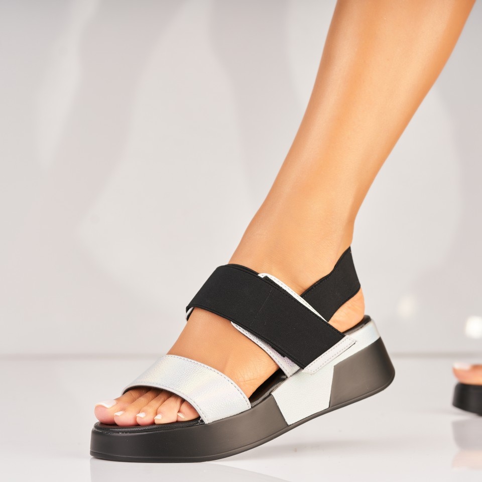 Poze Sandale dama cu platforma Argintii din Piele Ecologica Owomi