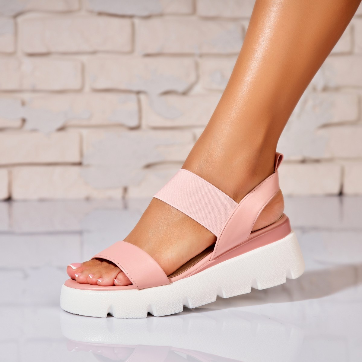 Poze Sandale dama cu platforma Roz din Piele Ecologica Beila