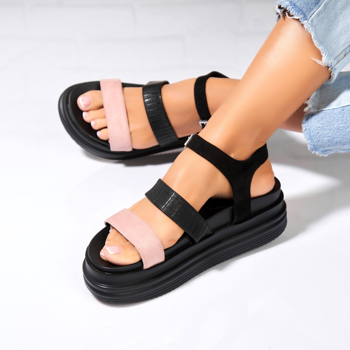 Poze Sandale dama cu platforma Roz din Piele Ecologica Intoarsa Clayre