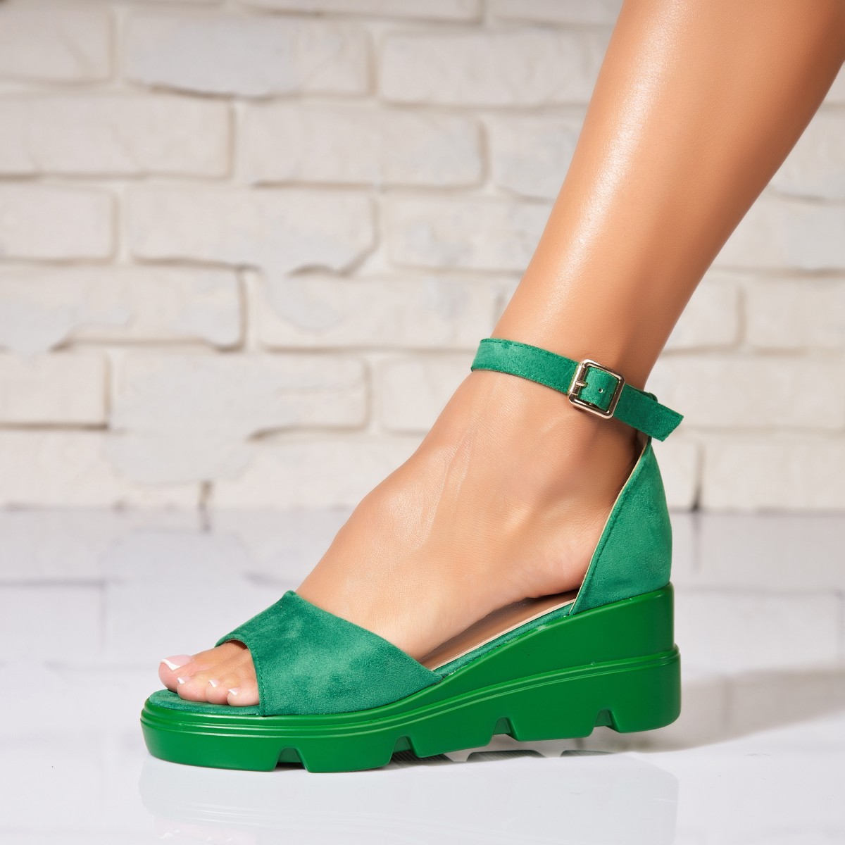 Poze Sandale dama cu platforma Verzi din Piele Ecologica Intoarsa Calena