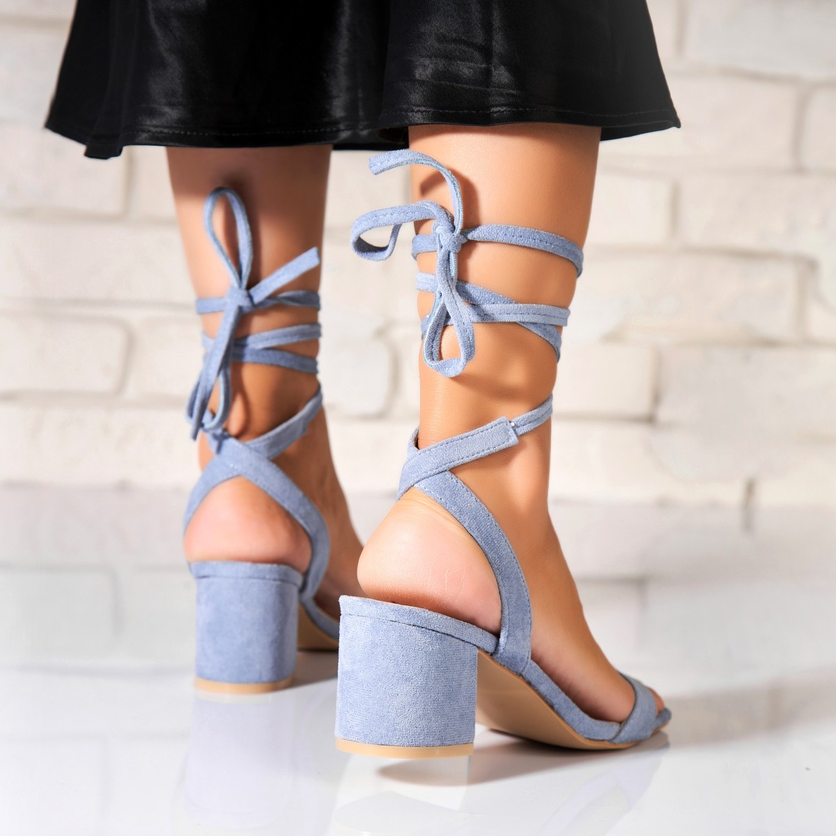 Poze Sandale dama cu Toc Albastre din Piele Ecologica Intoarsa Maise