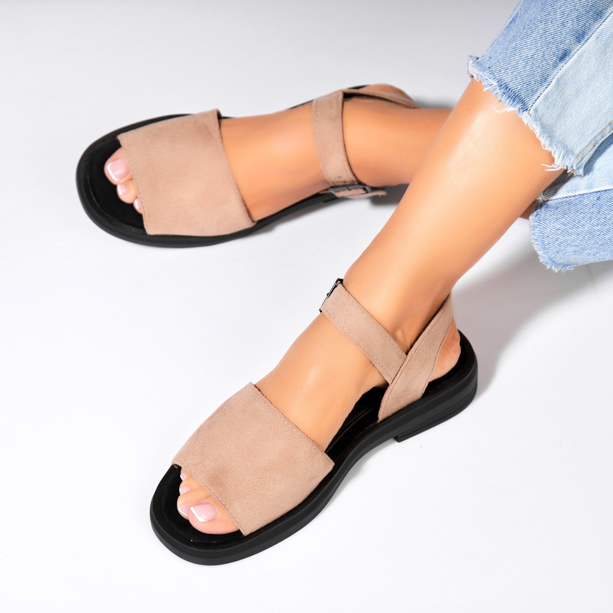 Poze Sandale fara Toc din Piele Ecologica Intoarsa dama Kaki Aydan