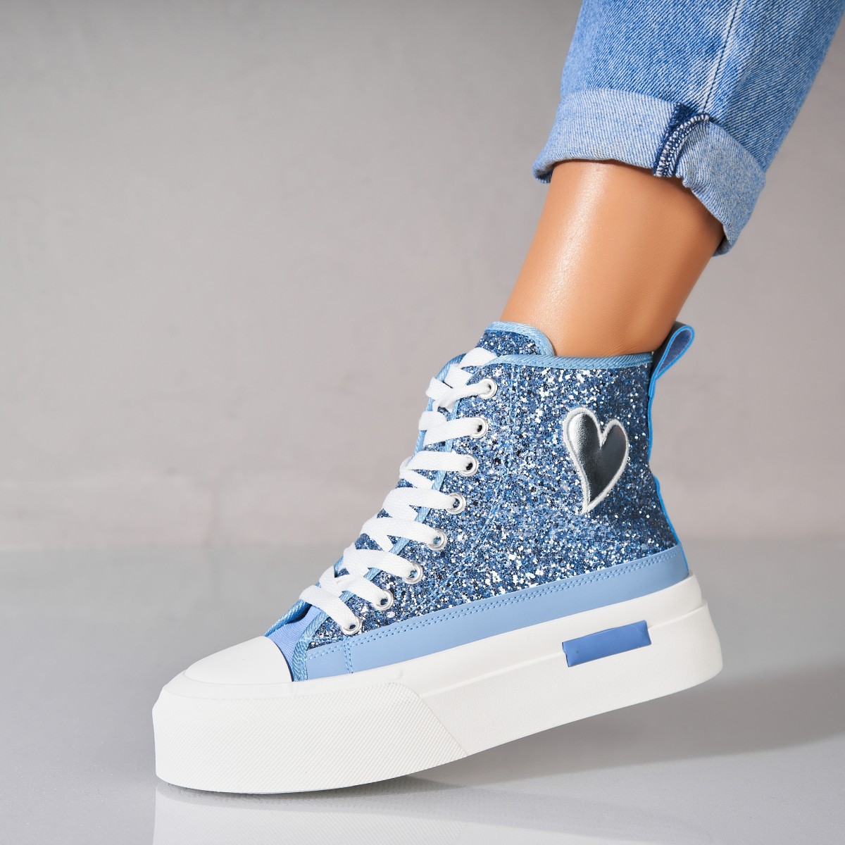Poze Sneakersi dama Glitter Albastri Habibi