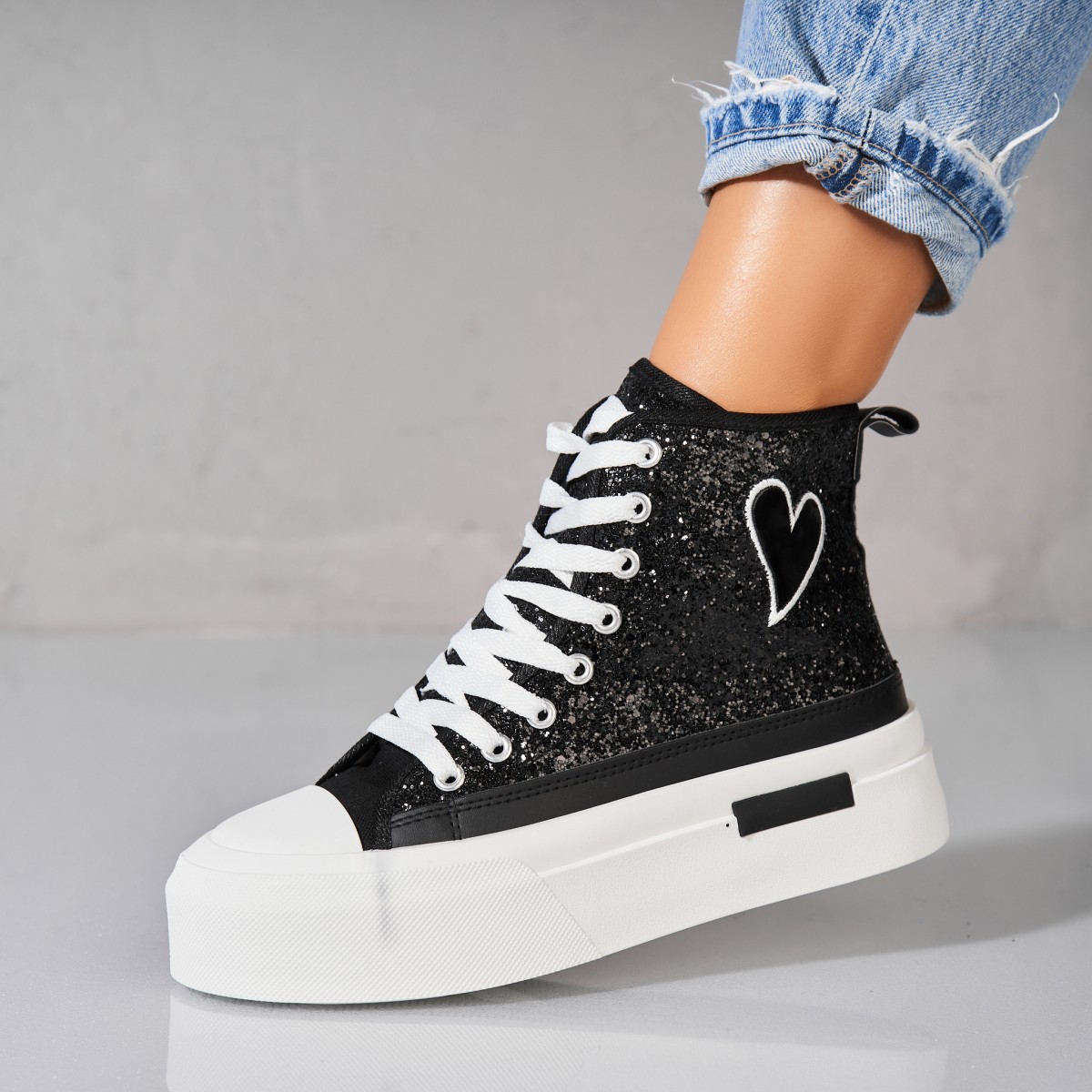 Poze Sneakersi dama Glitter Negri Habibi