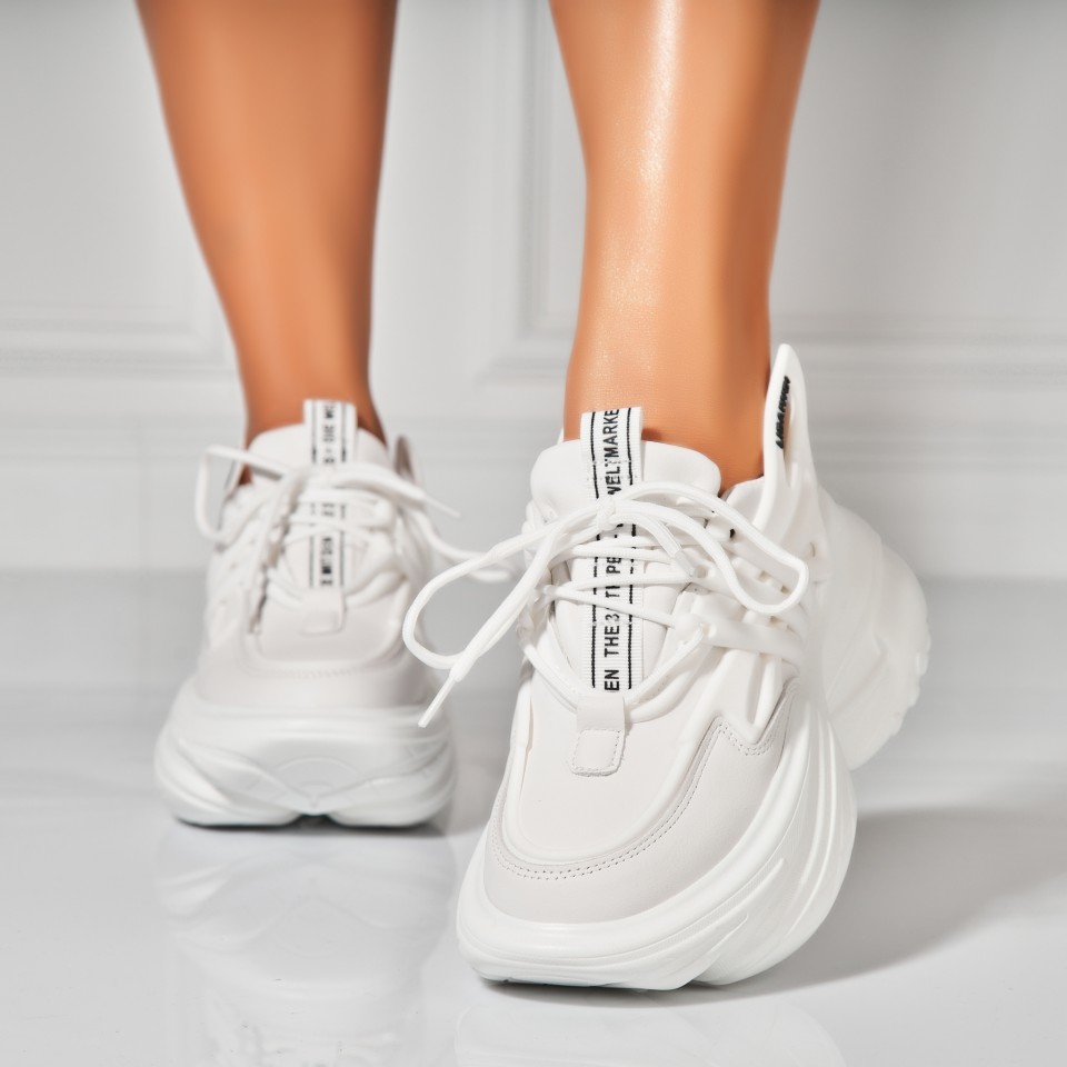 Poze Adidasi Dama Albi din Piele Ecologica Nasim