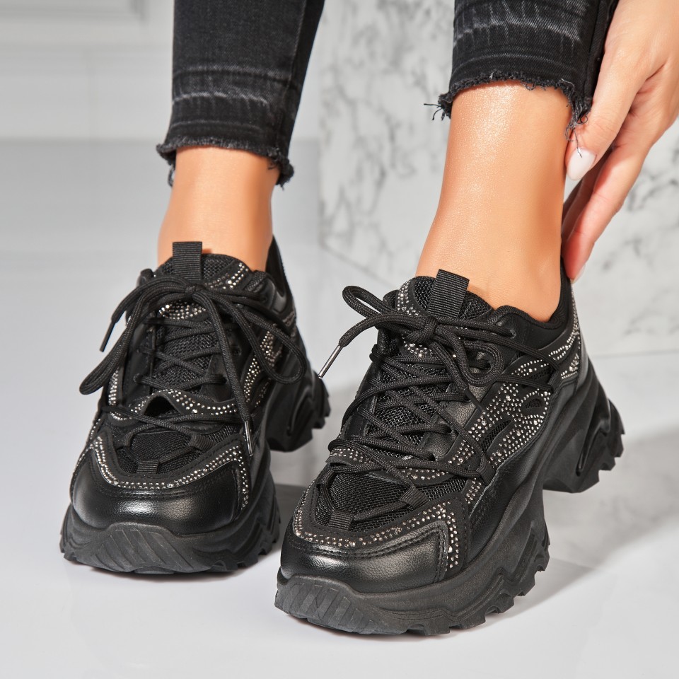 Poze Adidasi Dama Negri din Piele Ecologica Jovie