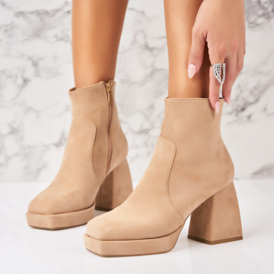 Poze Botine dama Imblanite Kaki din Piele Ecologica Intoarsa Nevelle