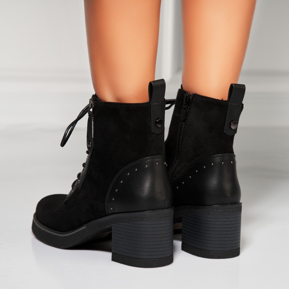 Poze Botine dama Imblanite Negre din Piele Ecologica Intoarsa Aribe