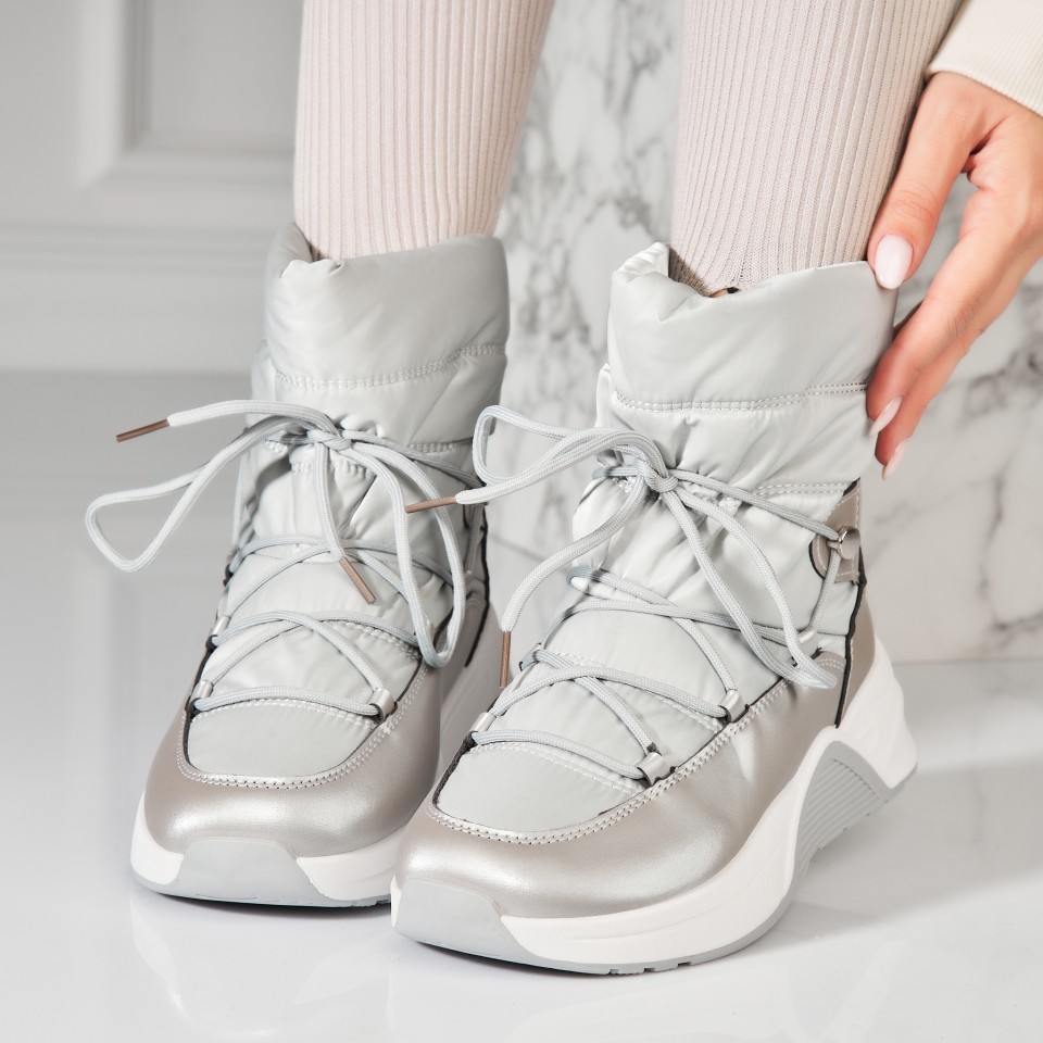 Poze Cizme Dama Imblanite Argintii din Piele Ecologica Keyla