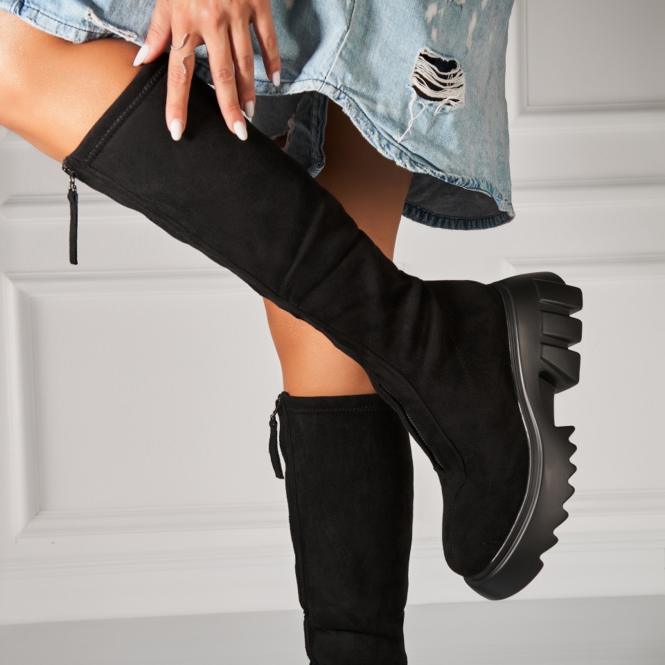 Poze Cizme Dama Imblanite Negre din Piele Ecologica Intoarsa Everle2