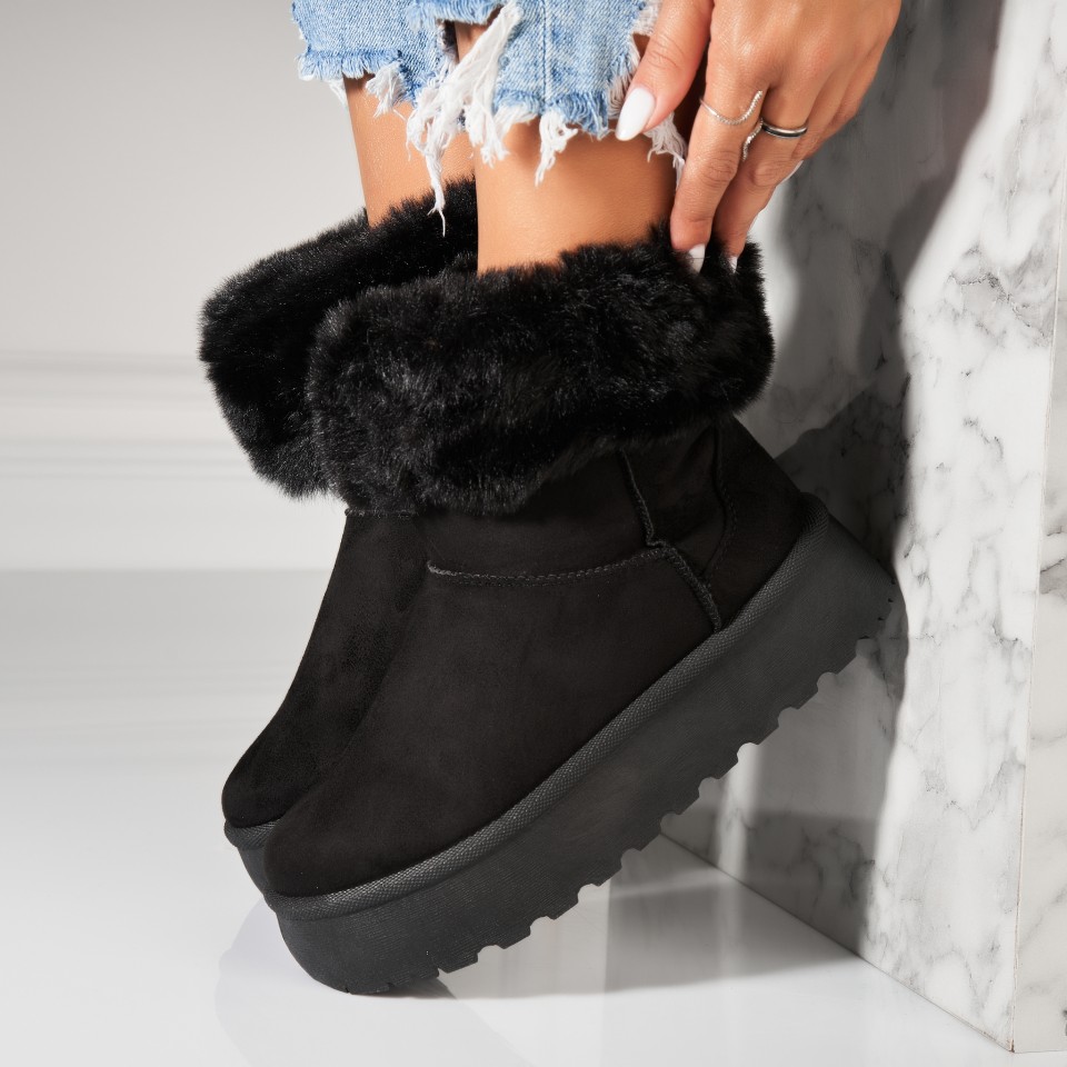 Poze Cizme Dama Imblanite Negre din Piele Ecologica Intoarsa Melia