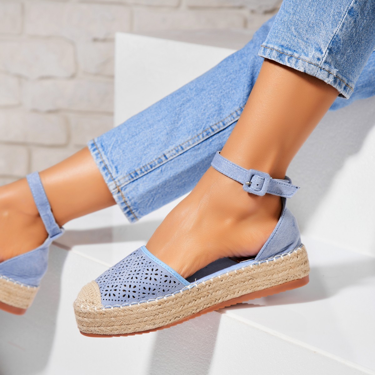 Poze Espadrile dama Albastre din Piele Ecologica Intoarsa Eastyn