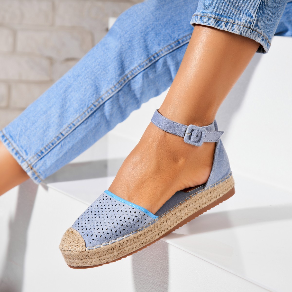 Poze Espadrile dama Albastre din Piele Ecologica Intoarsa Lailah