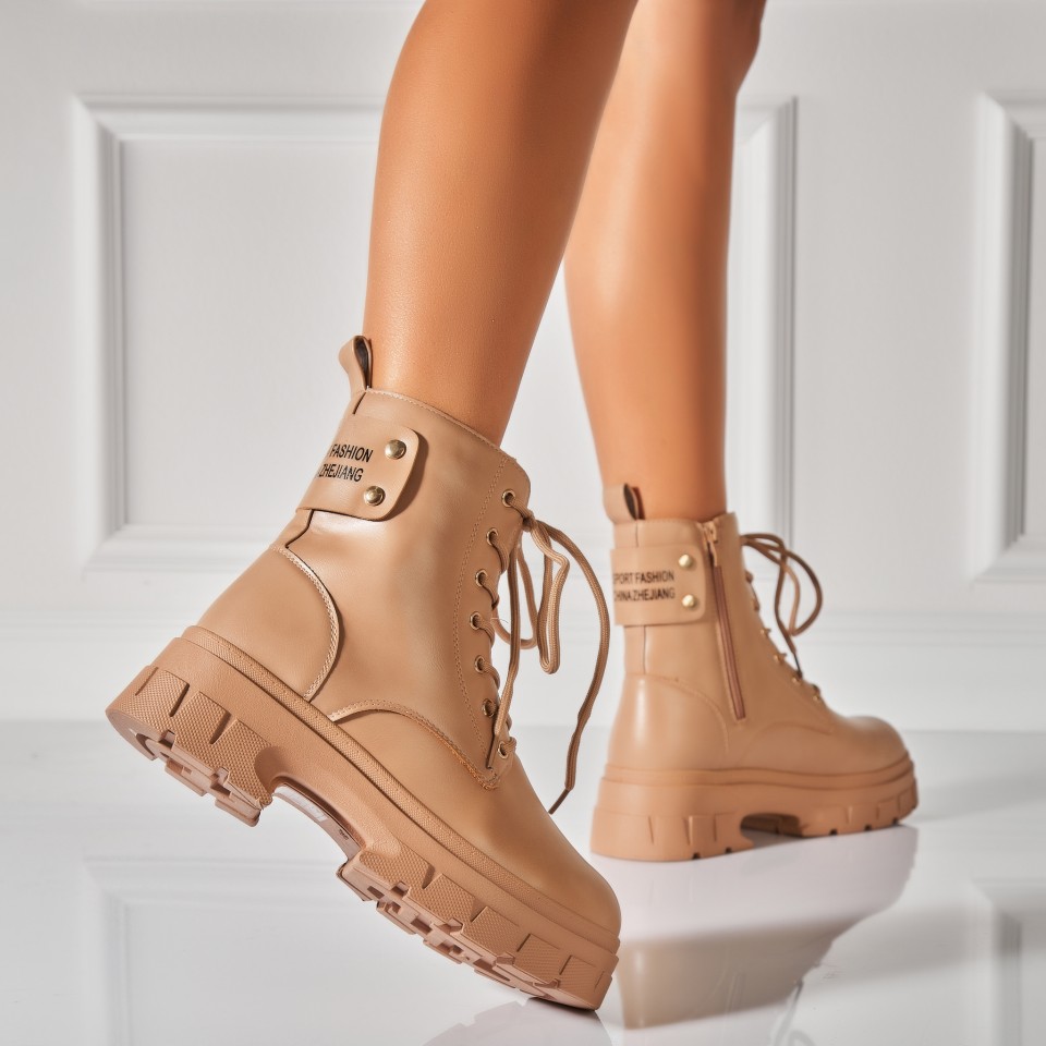 Poze Ghete Dama Imblanite Kaki din Piele Ecologica Merlia