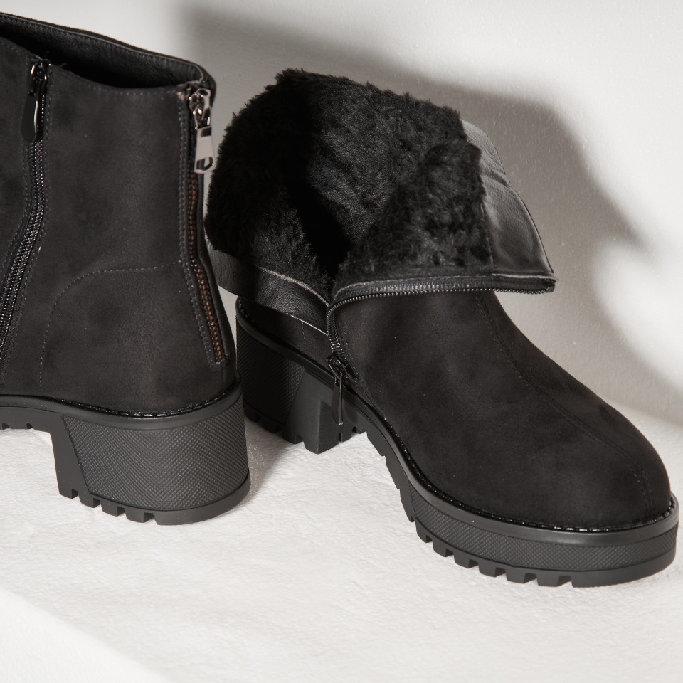 Poze Ghete Dama Imblanite Negre din Piele Ecologica Intoarsa Diane