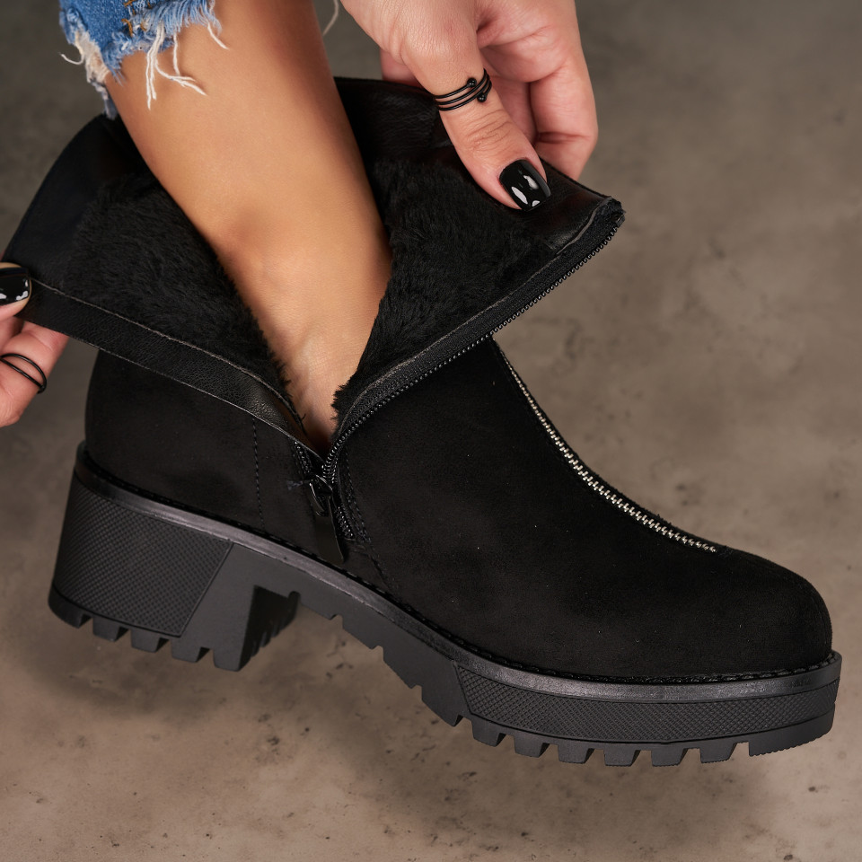 Poze Ghete Dama Imblanite Negre din Piele Ecologica Intoarsa Eva